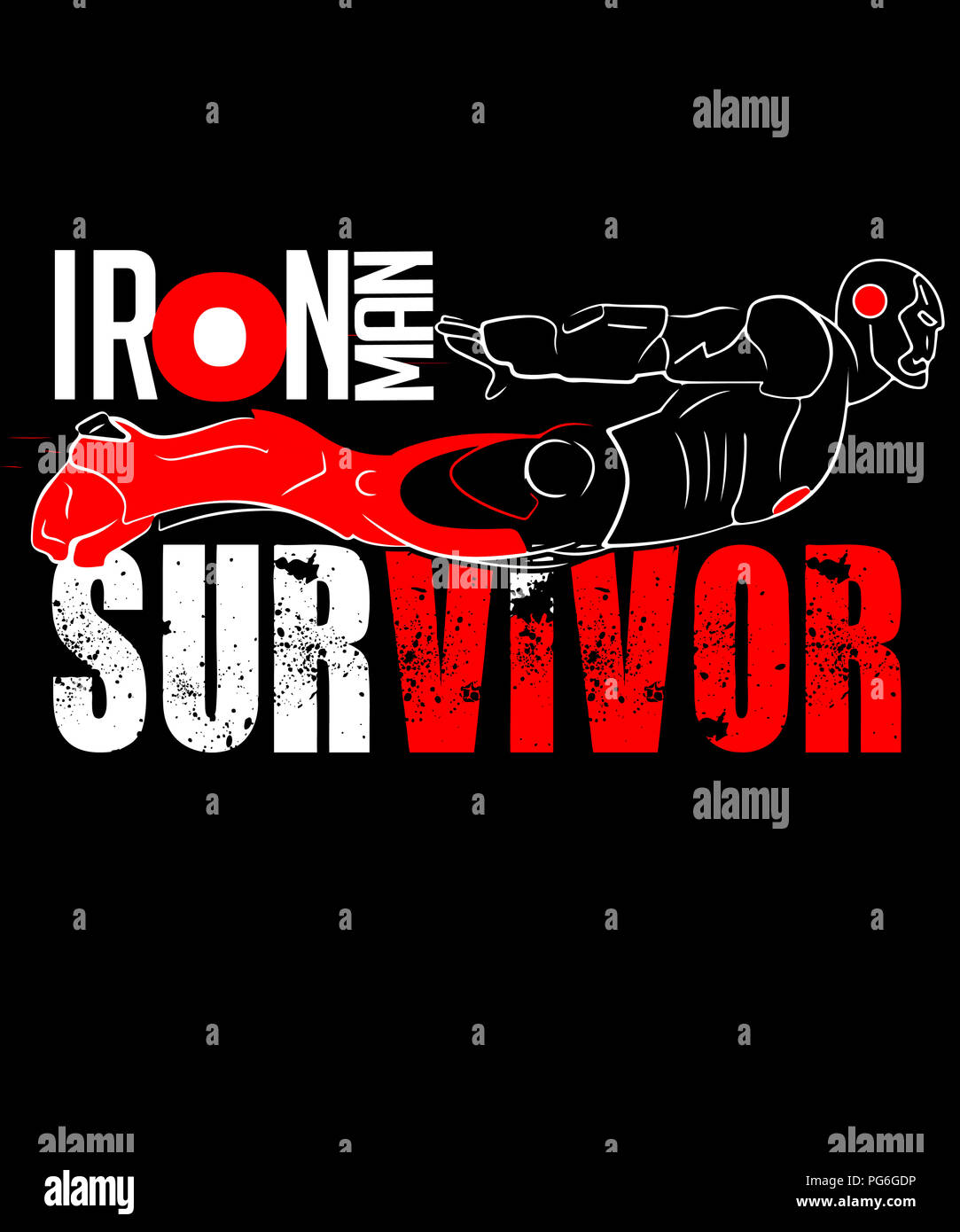 Iron man survivor illustration on a black background with a grunge vibe.  Would make great wall art too Stock Photo - Alamy