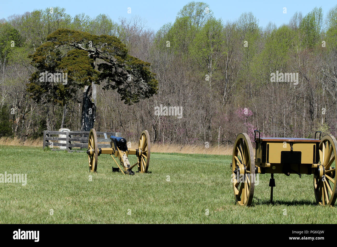 Artillery in the battlefield. Historical reenactment at Appomattox Court House, VA, USA. Stock Photo