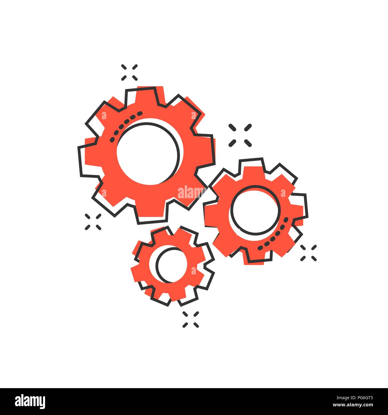 Vector cartoon gear icon in comic style. Cog wheel concept illustration