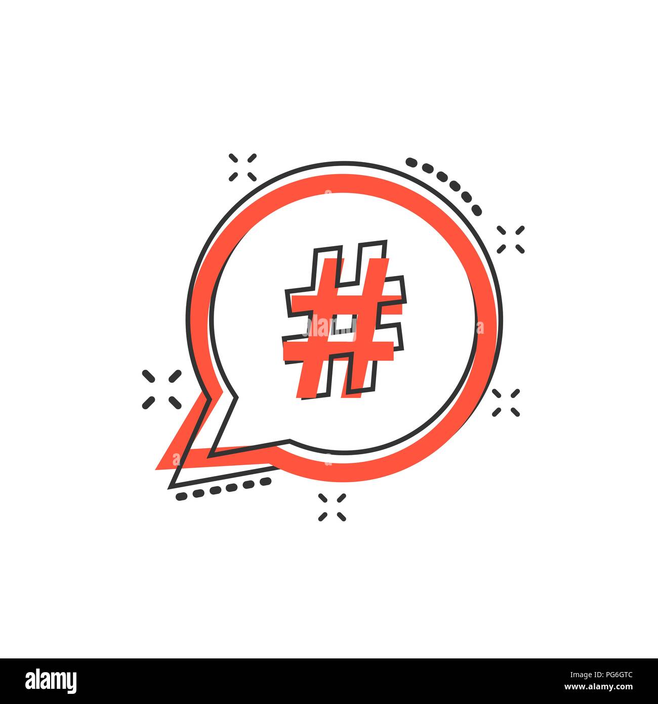 Vector cartoon hashtag icon in comic style. Social media marketing