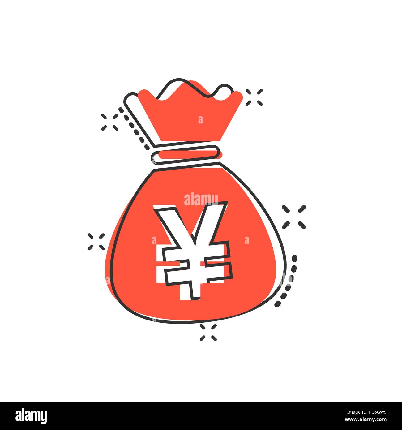 Vector cartoon yen, yuan bag money currency icon in comic style. Yen coin sack concept illustration pictogram. Asia money business splash effect conce Stock Vector