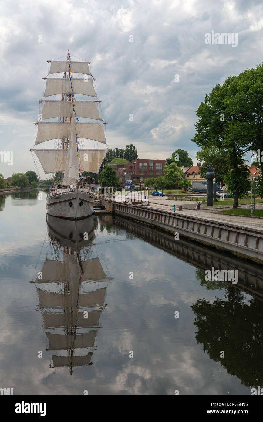 the former drill ship Meridianas, today a restaurant, banks of the Dané River, Klaipeda, Courland Lagoon, Lithuania, Eastern Europe Stock Photo