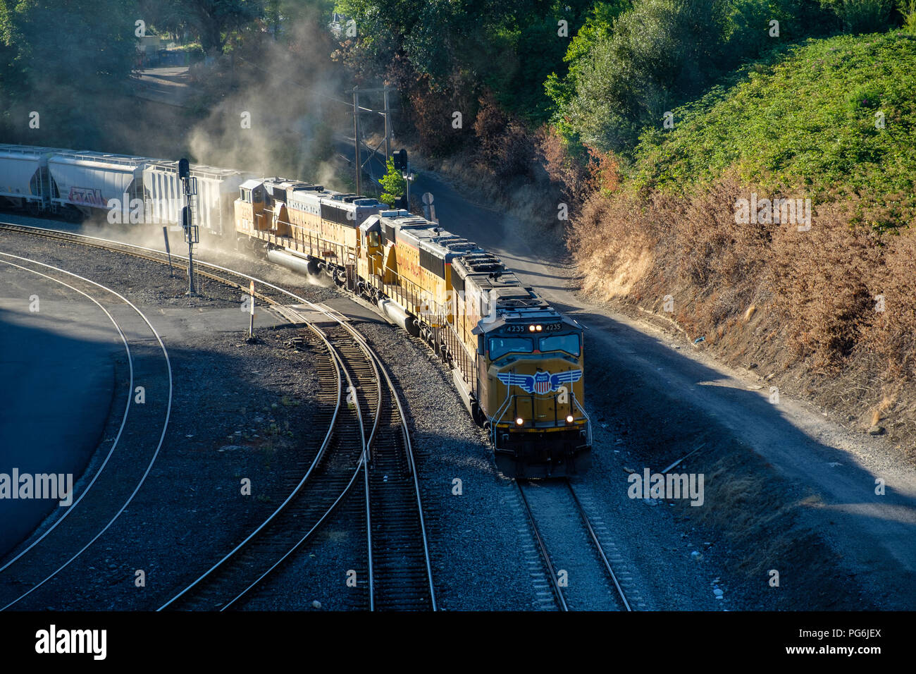 Union Pacific Freight train passing through downtown Portland, Oregon