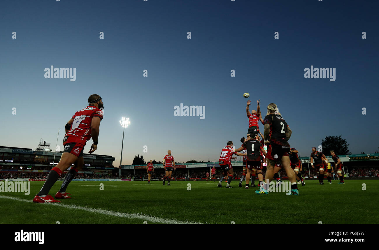 Gloucester win a lineout uring the pre-season friendly match at Kingsholm Stadium, Gloucester. Stock Photo