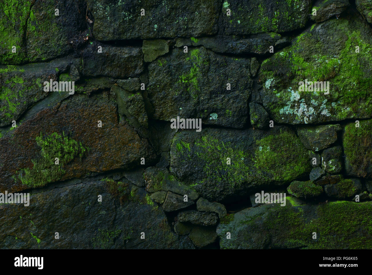 The old stone wall covered by a moss Stock Photo - Alamy