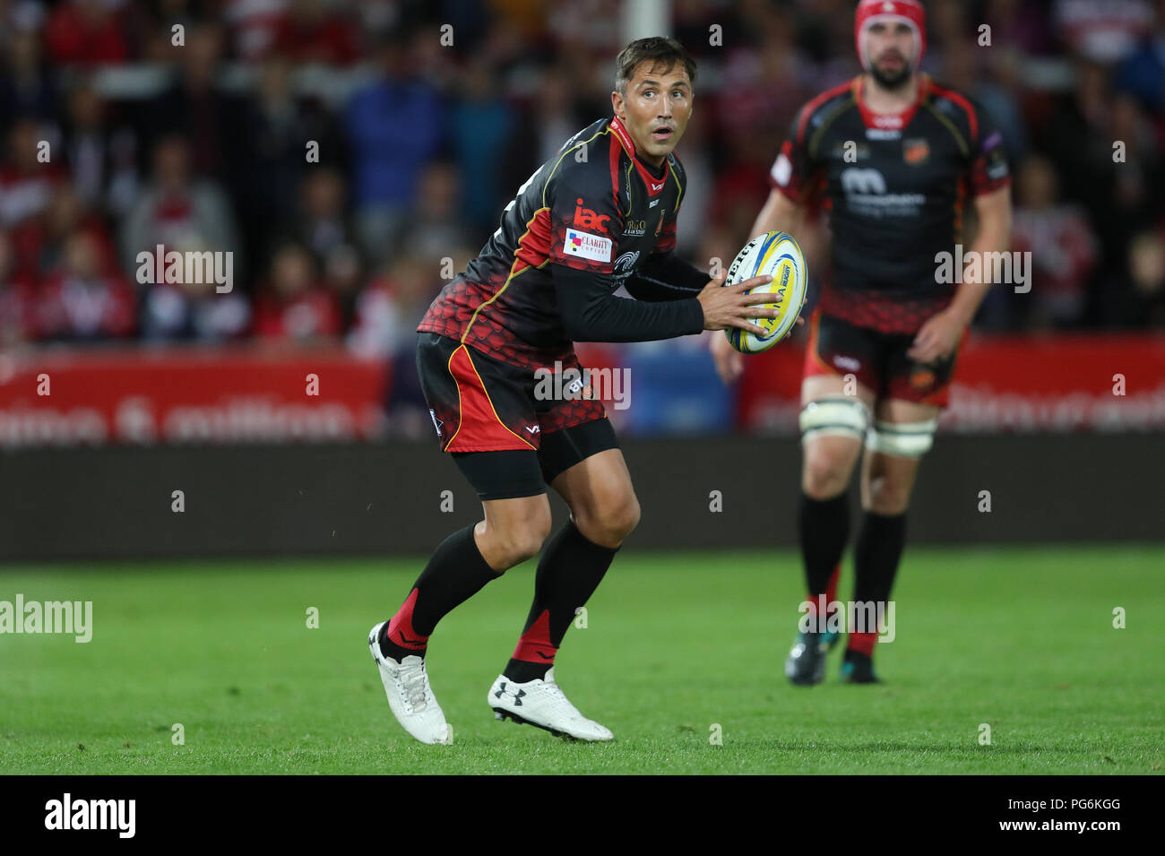 Dragons Gavin Henson during the pre-season friendly match at Kingsholm Stadium, Gloucester. PRESS ASSOCIATION Photo. Picture date: Thursday August 23, 2018. See PA story RUGBYU Gloucester. Photo credit should read: David Davies/PA Wire. RESTRICTIONS: Editorial use only. No commercial use. Stock Photo