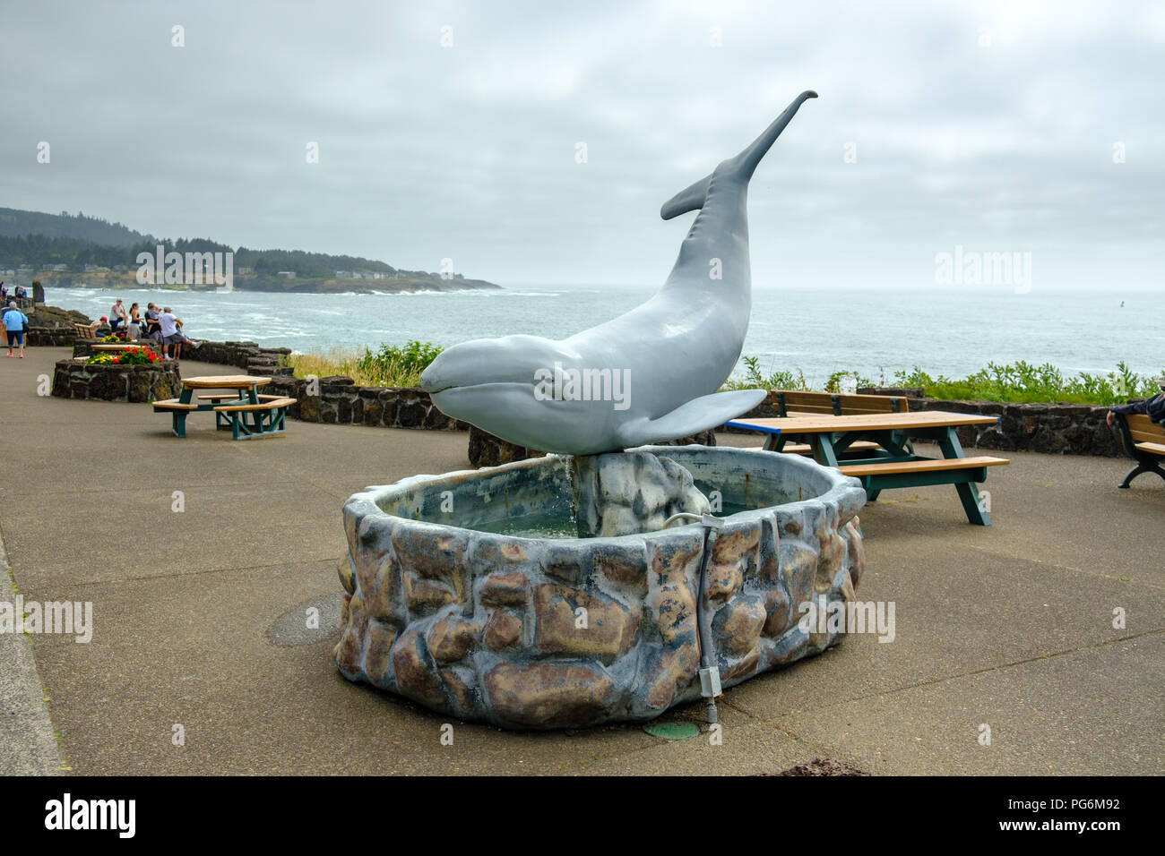 Whale sculpture at Depoe Bay, whale watching center, Oregon, USA Stock Photo