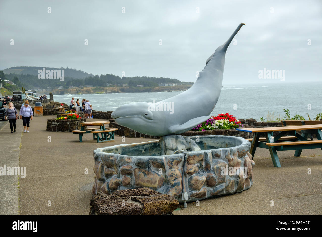 Whale sculpture at Depoe Bay, whale watching center, Oregon, USA Stock