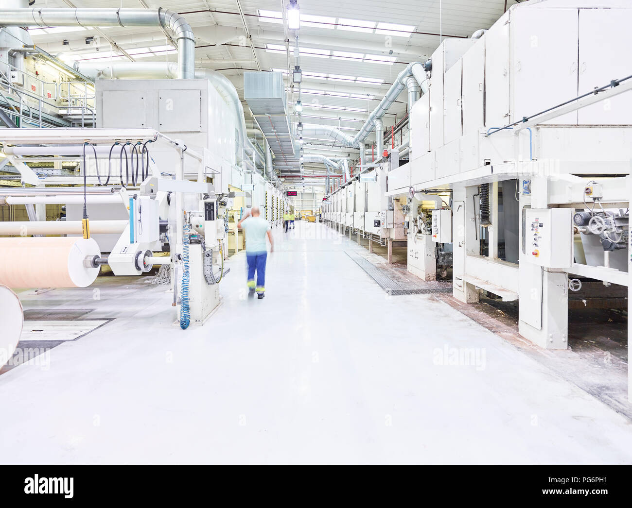 Rumania, woodworking, veneer production, worker in productions hall Stock Photo