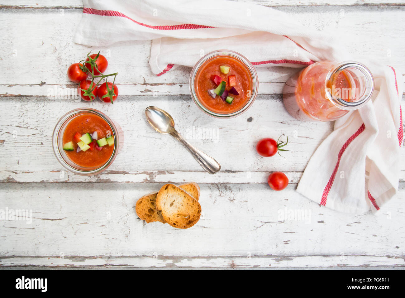 Homemade Gazpacho in glasses Stock Photo