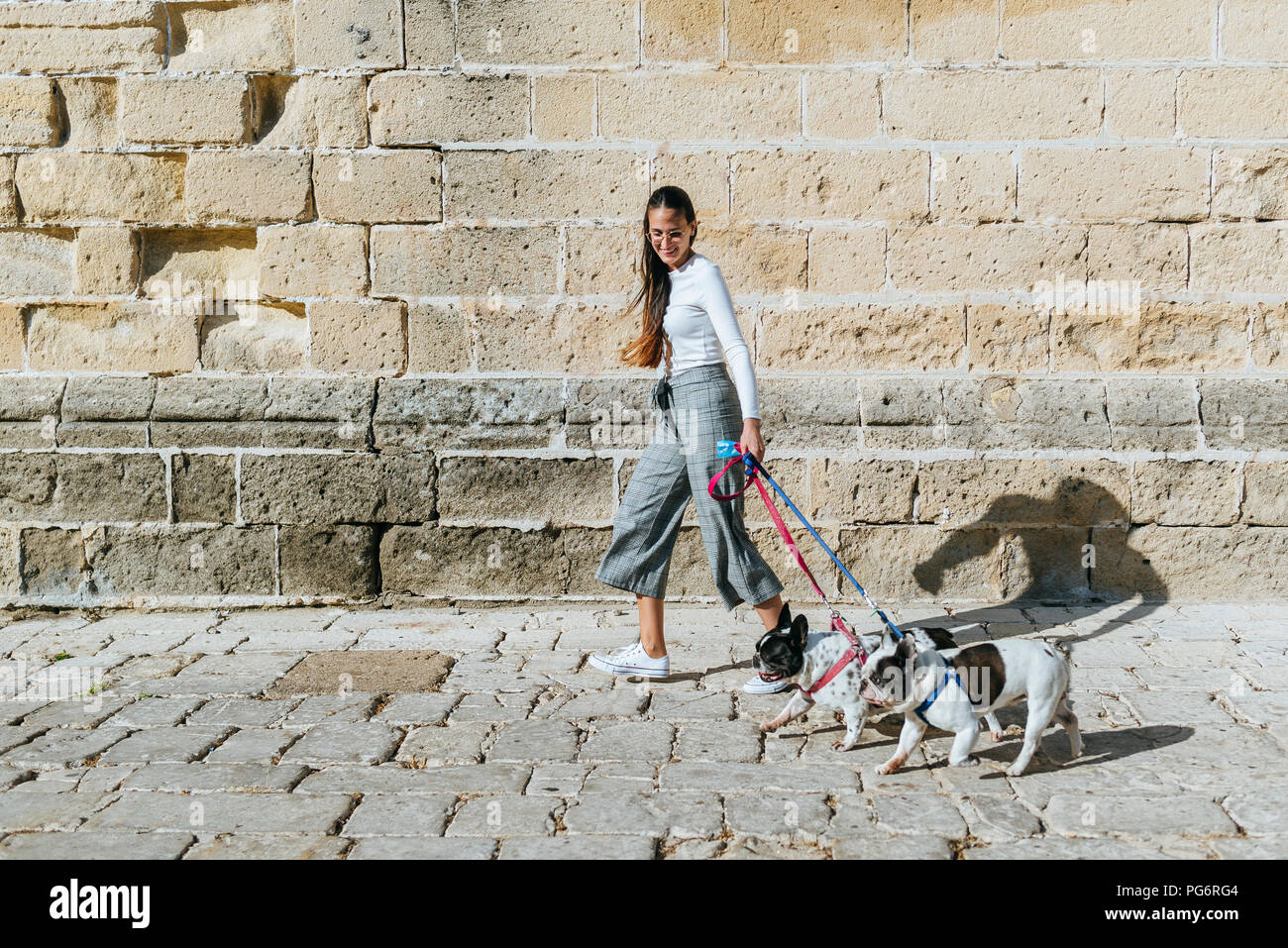 Young woman with her two dogs Stock Photo