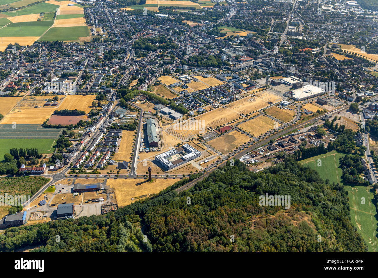 Industrial area former colliery Anna, Alsdorf, Rhineland, North Rhine-Westphalia, Germany, DEU, Europe, aerial view, birds-eyes view, aerial view, aer Stock Photo