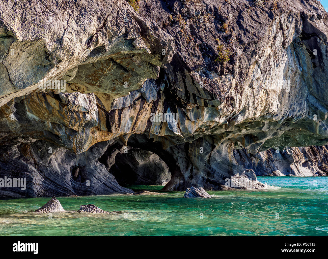 Marble Caves, Santuario de la Naturaleza Capillas de Marmol, General Carrera Lake, Puerto Rio Tranquilo, Aysen Region, Patagonia, Chile Stock Photo
