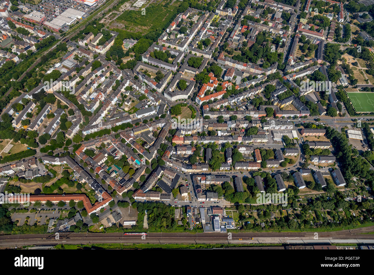 Dortmund Borsigplatz, roundabout, working-class neighborhood, Dortmund, Ruhr, Nordrhein-Westfalen, Germany, DEU, Europe, aerial view, birds-eyes view, Stock Photo