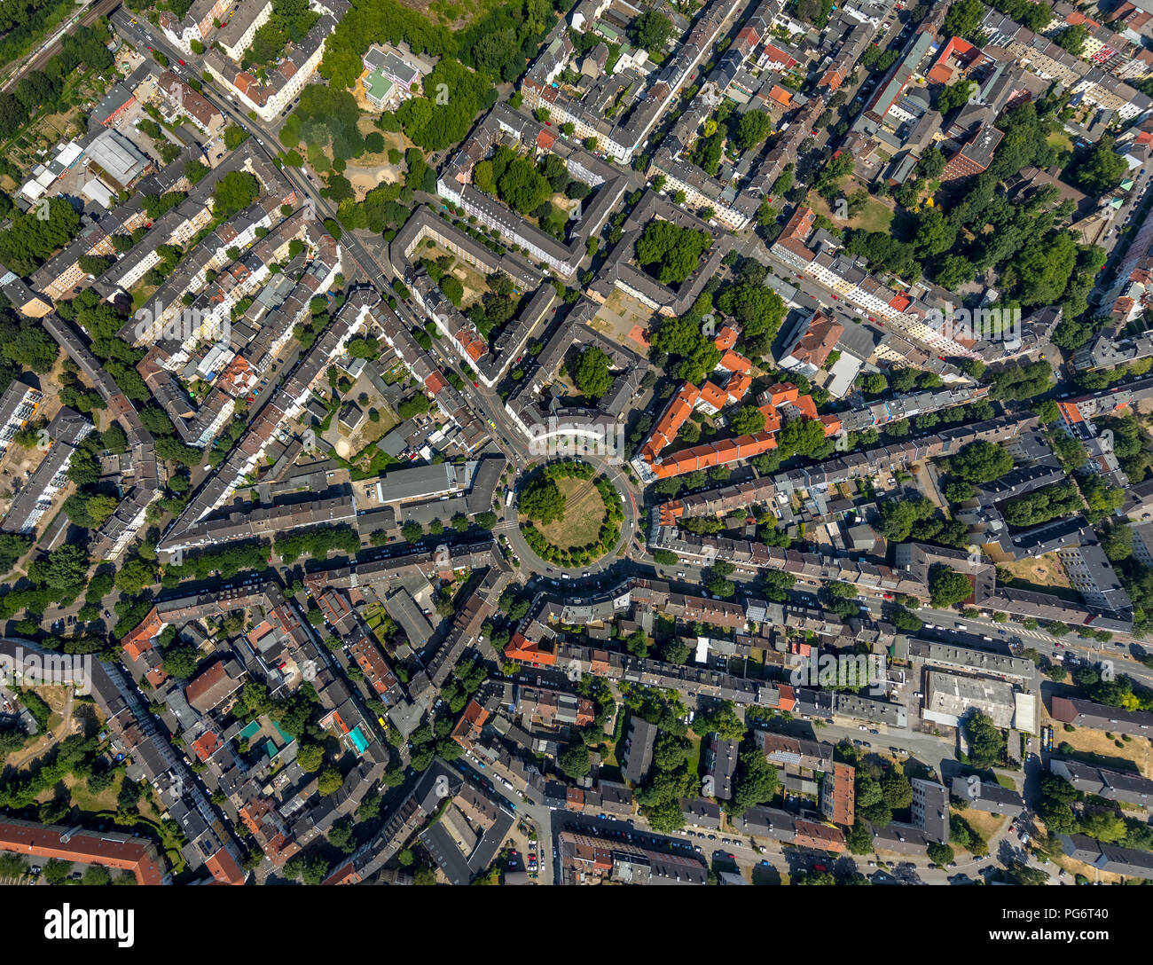 Dortmund Borsigplatz, roundabout, working-class neighborhood, Dortmund, Ruhr, Nordrhein-Westfalen, Germany, DEU, Europe, aerial view, birds-eyes view, Stock Photo