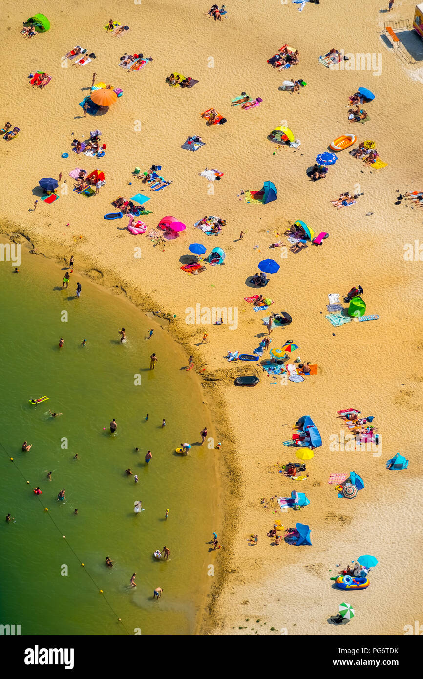 most popular beach of the Ruhr area is located at Silver Lake II in Haltern am See, sand and water, Caribbean feeling, lido, turquoise water, bathers, Stock Photo
