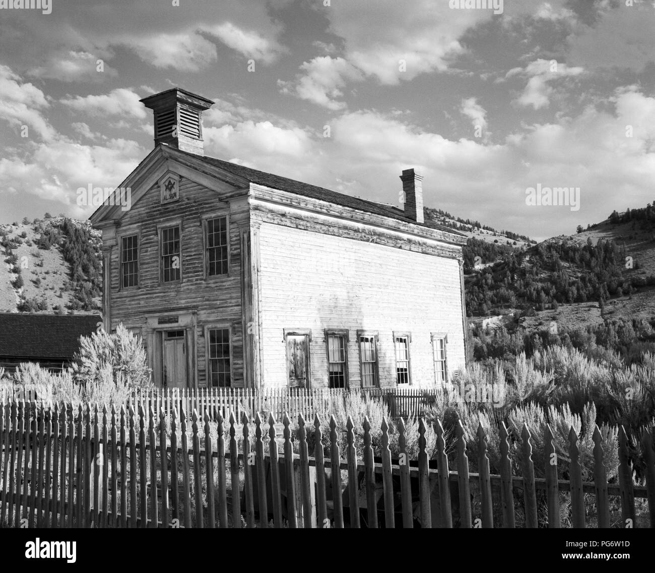 School house in the ghost town of Bannack, Montana, the United States Stock Photo