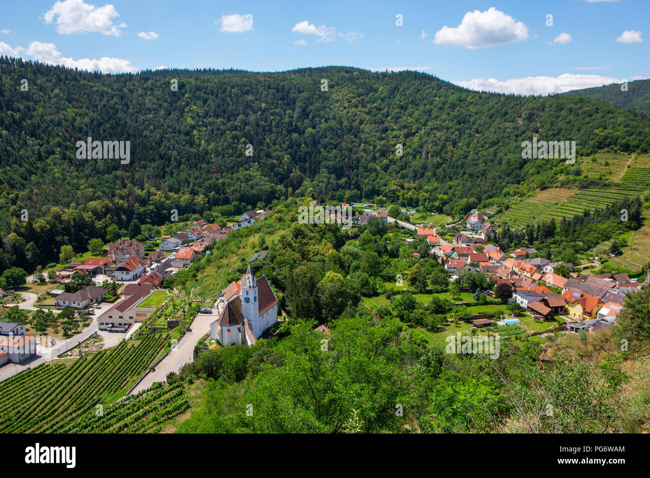 Austria, Lower Austria, Wachau, Kremstal, Senftenberg, View to parish church Stock Photo