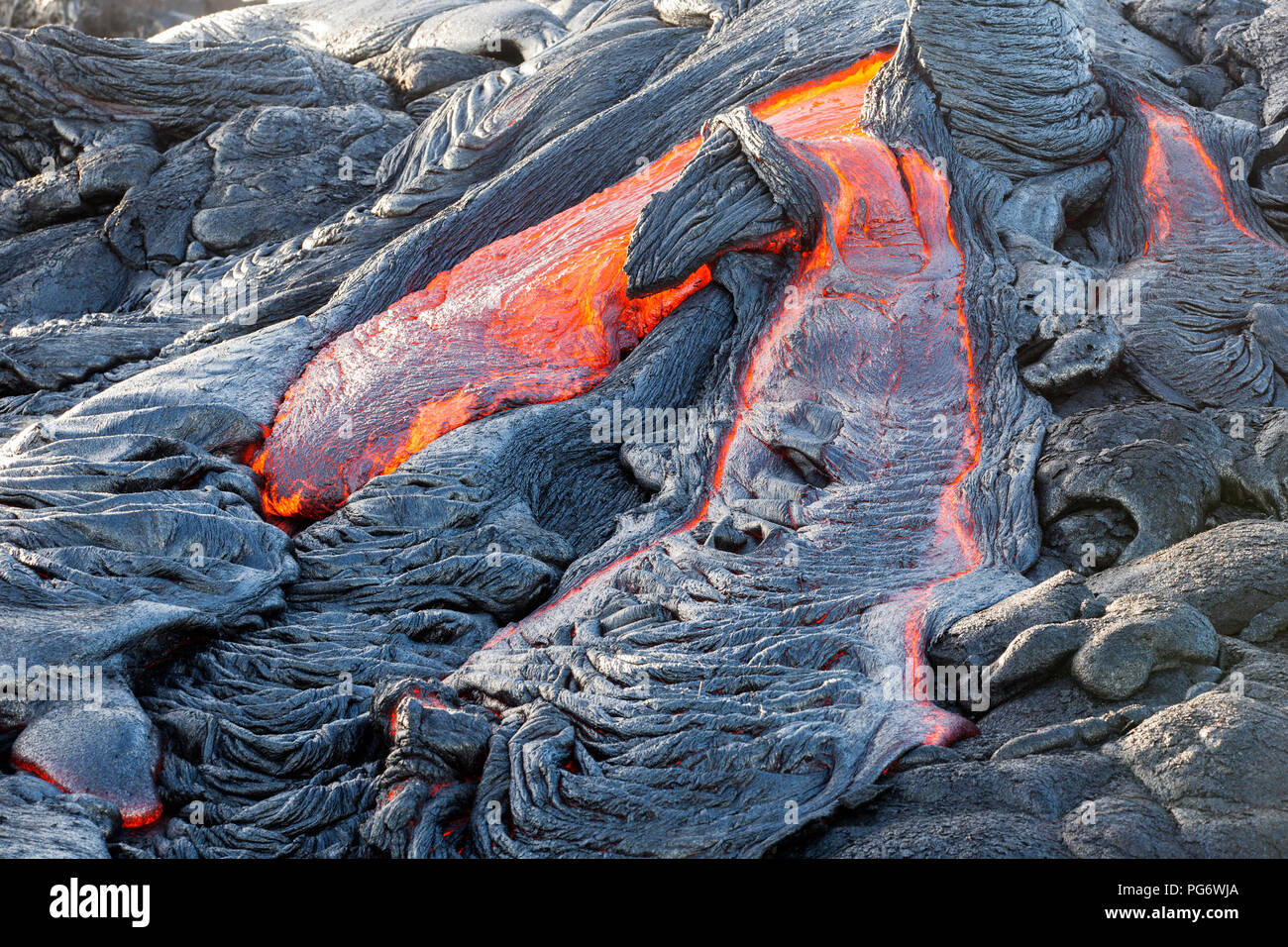 USA, Hawaii, Big Island, Volcanoes National Park, lava flowing from Pu ...