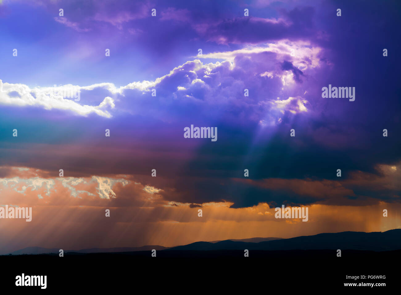 Germany, dark and dramatic cloudy mood during thunderstorm Stock Photo