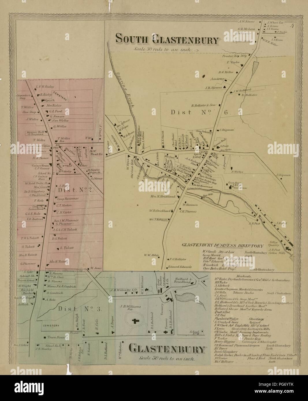 1869 map of Farmington and Plainville, CT from atlas