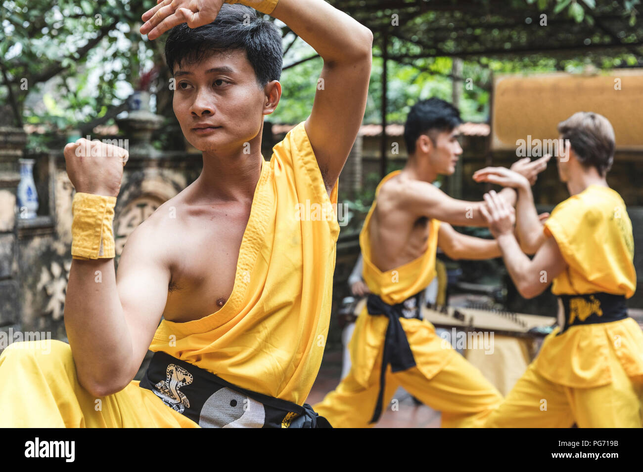 Vietnam, Hanoi, man exercising Kung Fu Stock Photo Alamy