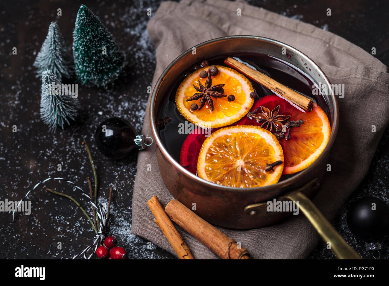 Pot of mulled wine Stock Photo
