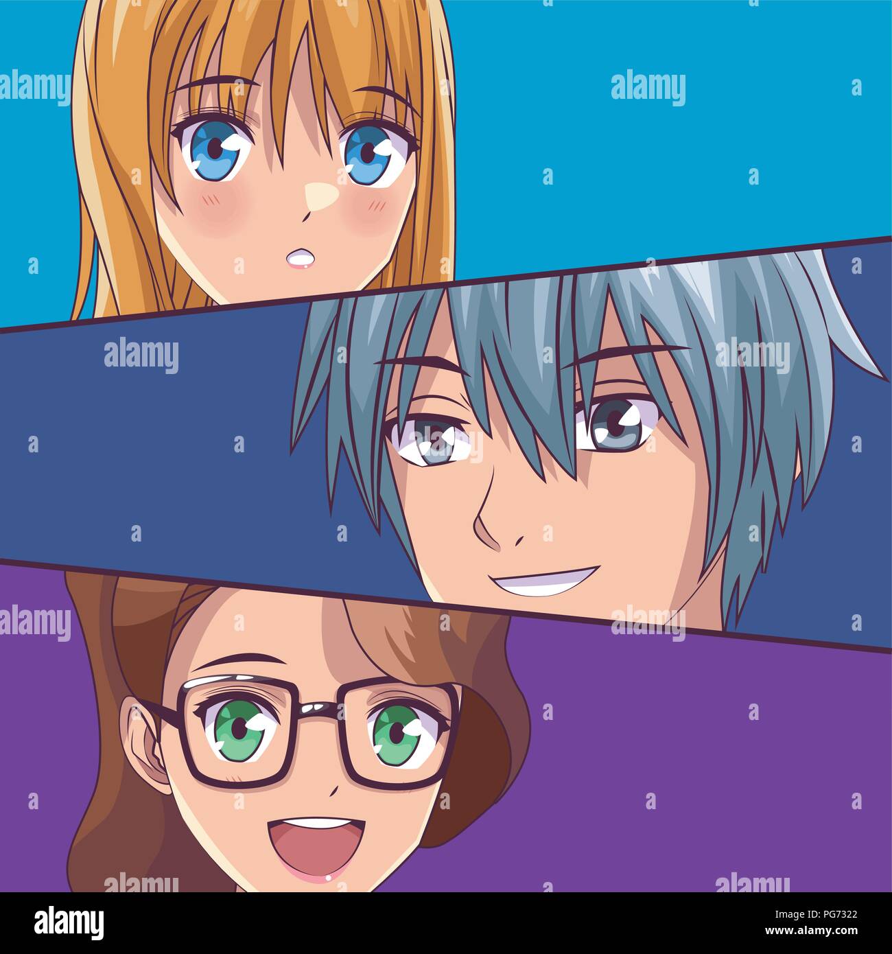 Young manga faces cartoons Stock Vector