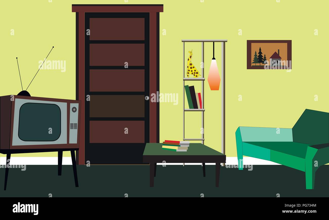 Retro Room Interior In The Style Of The 60 S Stock Vector