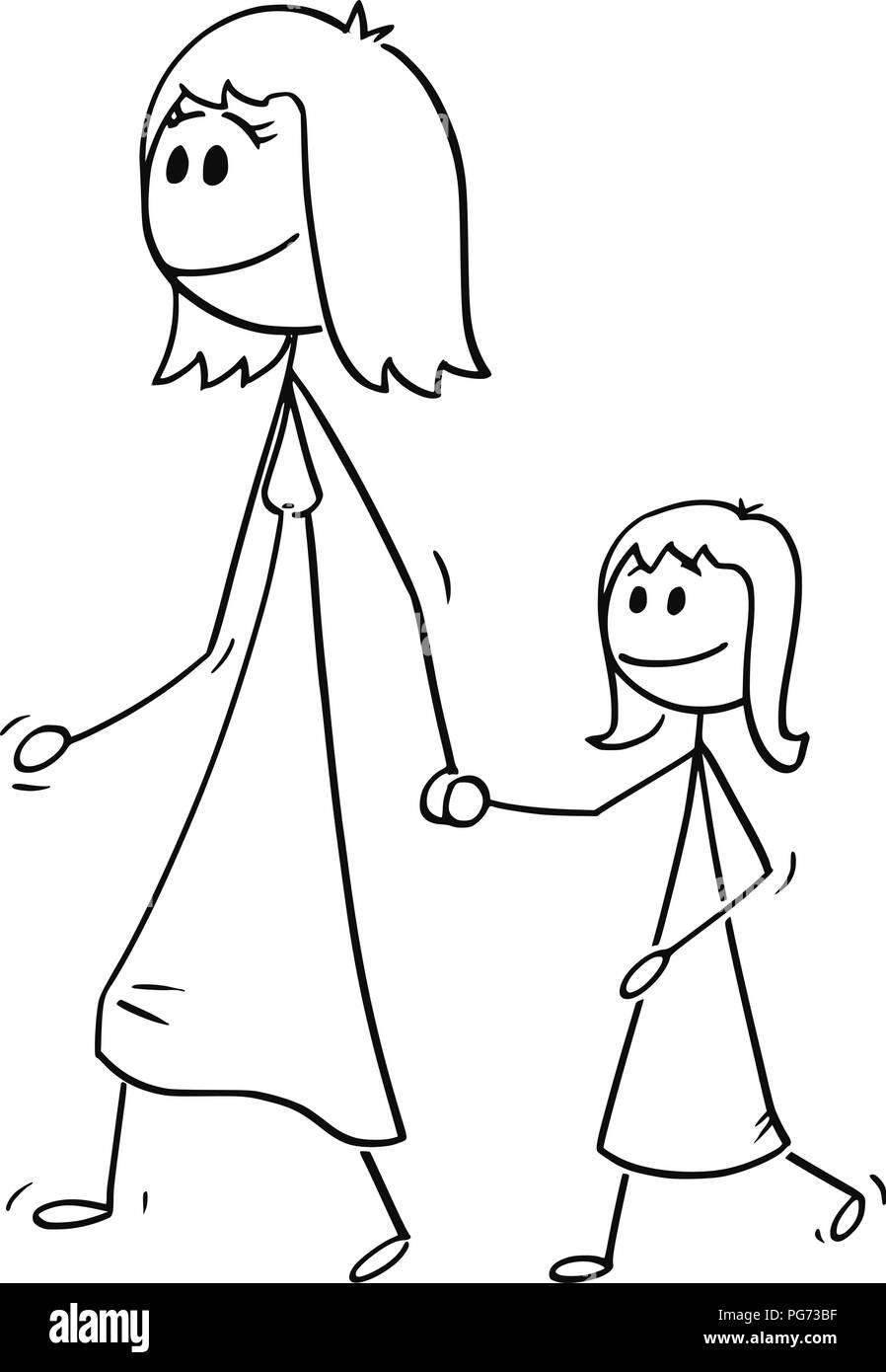 Cartoon of Mother Walking With Daughter and Holding Her Hand Stock Vector  Image & Art - Alamy