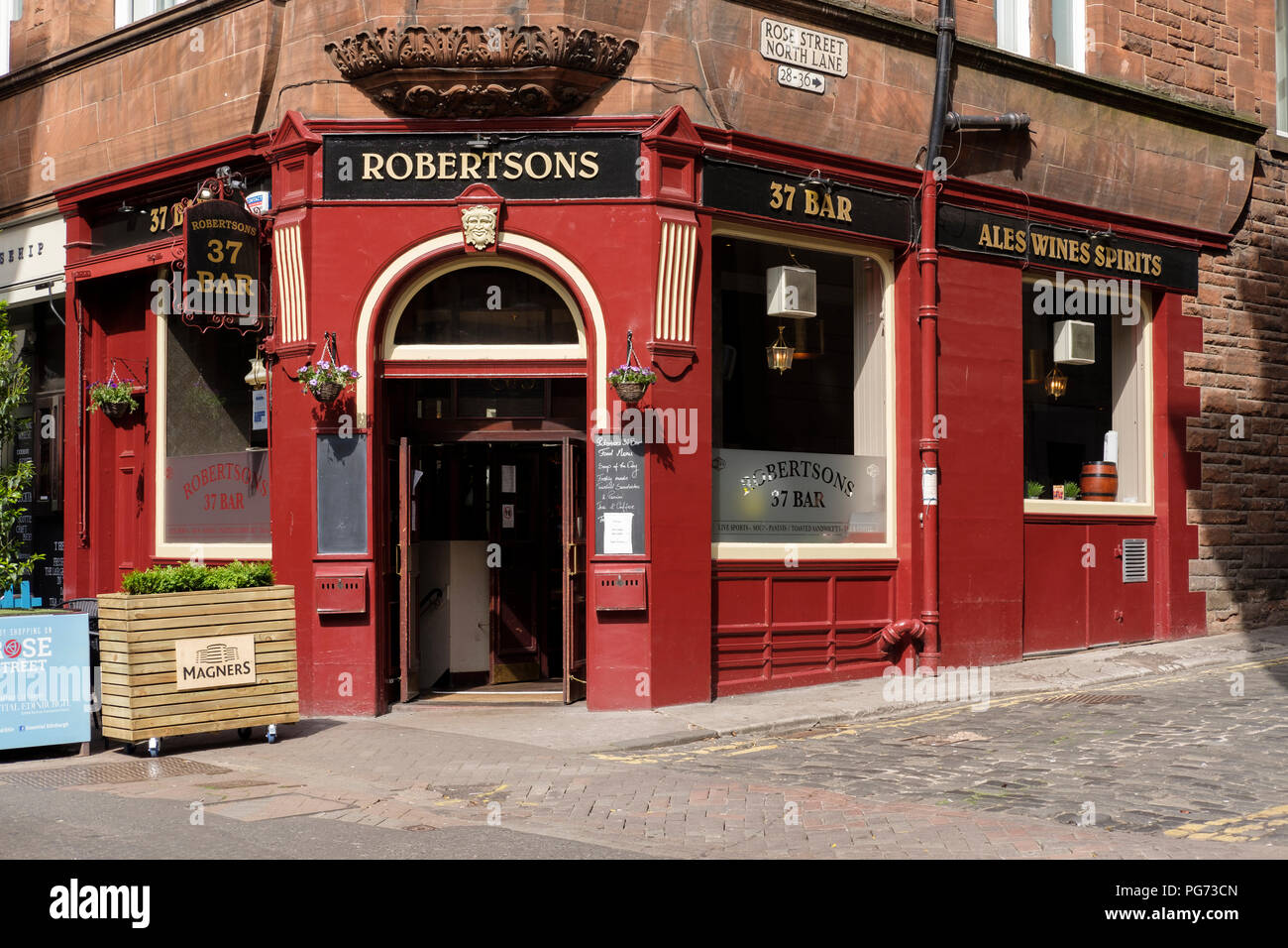 The exterior and entrance to Robertsons 37 Bar, in Rose Street