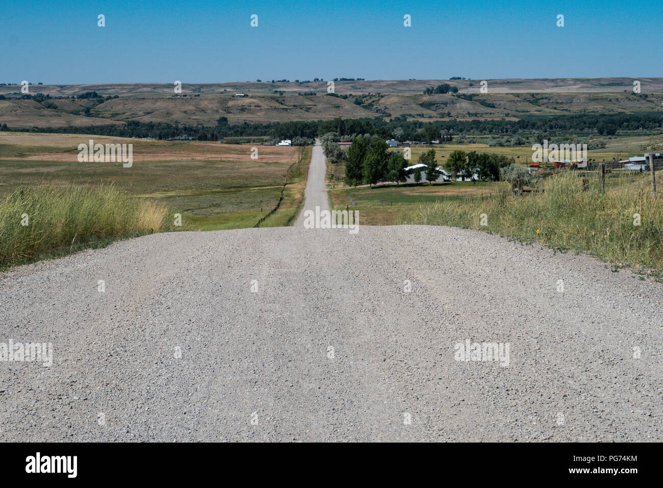 Gravel Road in Montana Countryside, USA Stock Photo