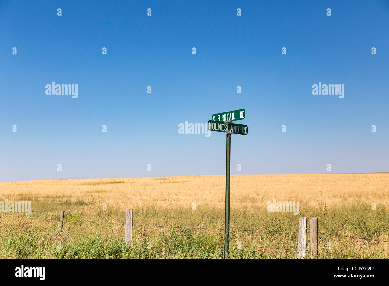 Intersecton Road Signs in the middle of nowhere, Rural Montana, USA Stock Photo