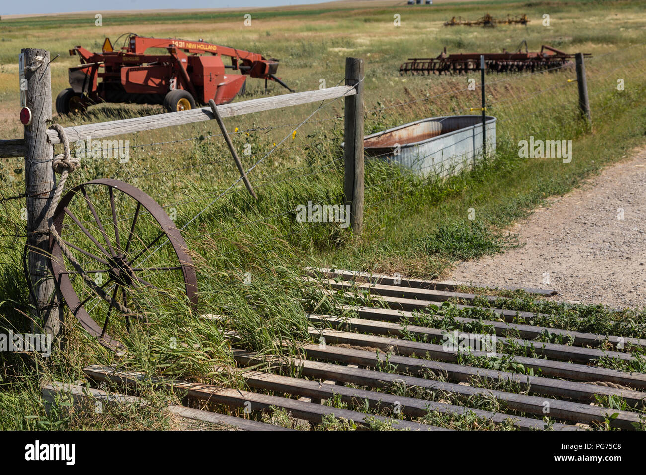 Cattle Guard at Ranch Entrance in Rural Montana, USA Stock Photo