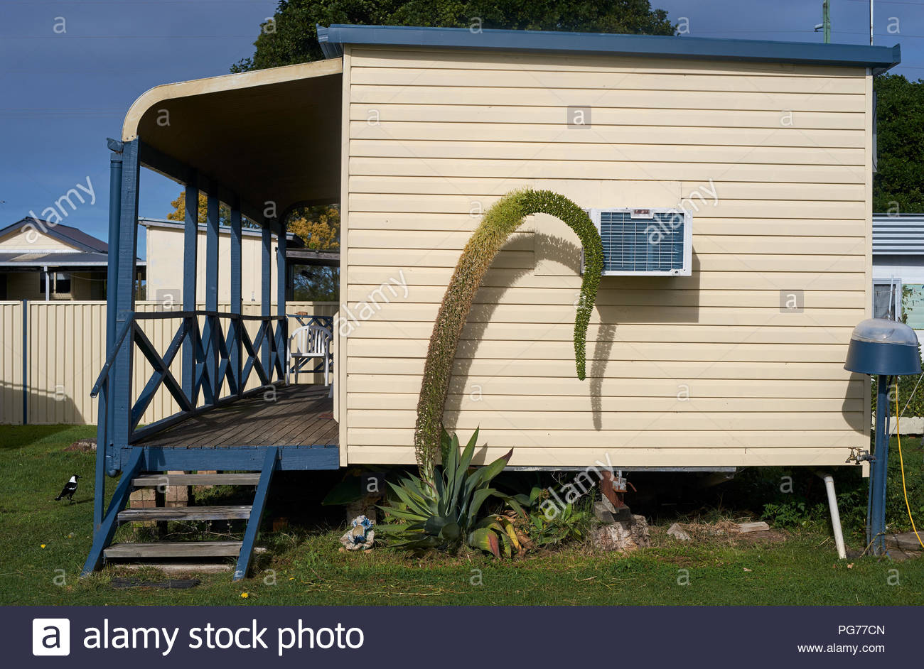 A Cream Colored Holiday Cabin At Browns Rocks Caravan Park With