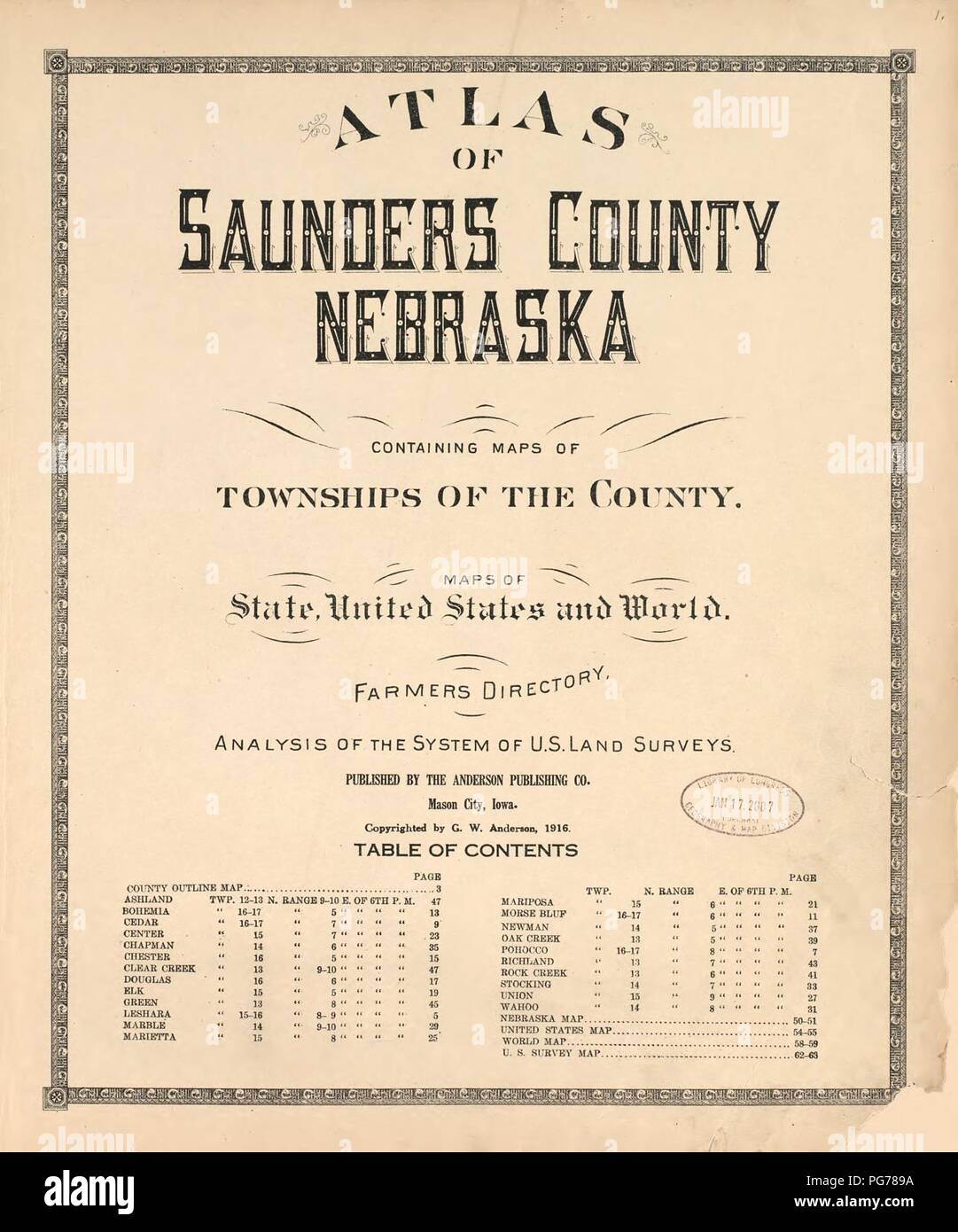 Atlas of Saunders County, Nebraska containing maps of townships of