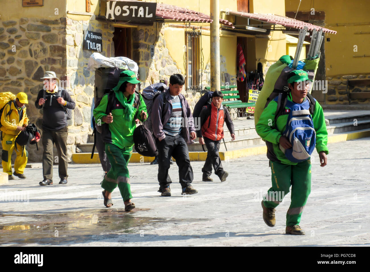 Porters of the inca trail Stock Photo