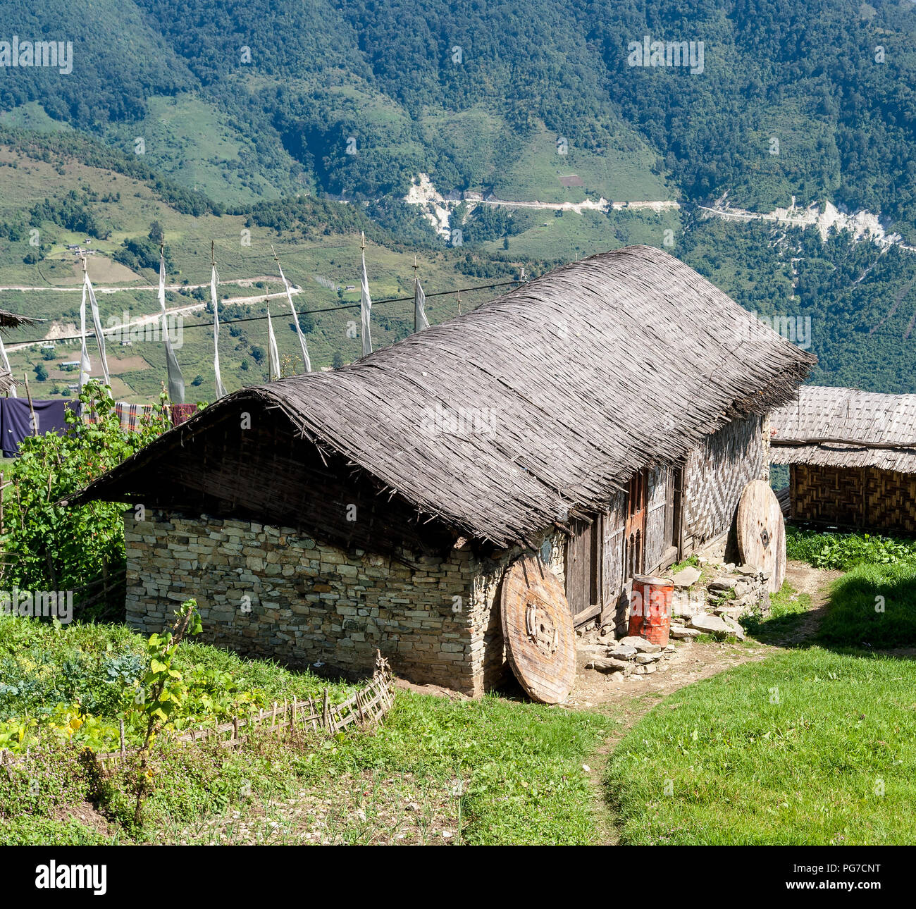 Bhutanese traditional house - Eastern Bhutan Stock Photo