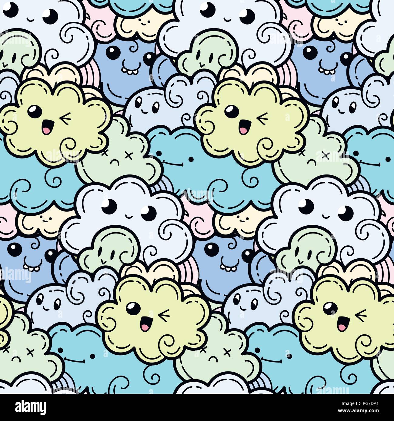 Seamless pattern with funny doodle clouds for prints, designs and ...