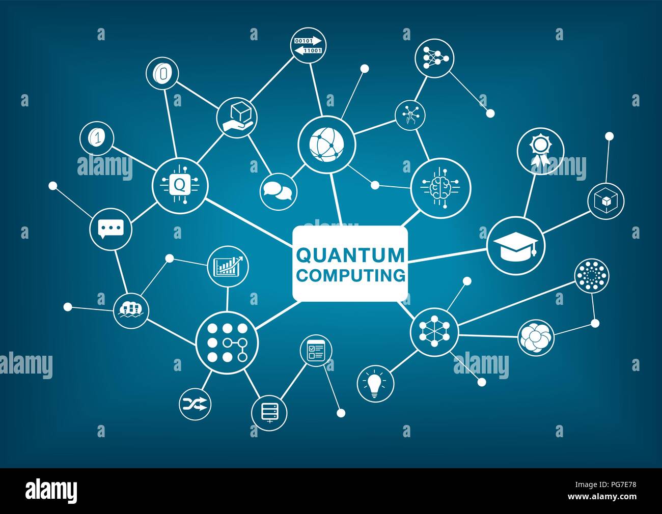 Quantum computing vector illustration on dark blue background Stock Vector