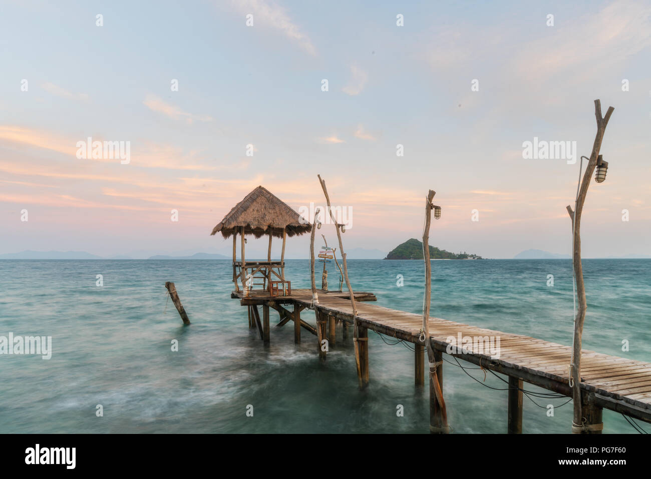 Wooden pier and hut in Phuket, Thailand. Summer, Travel, Vacation and Holiday concept. Stock Photo