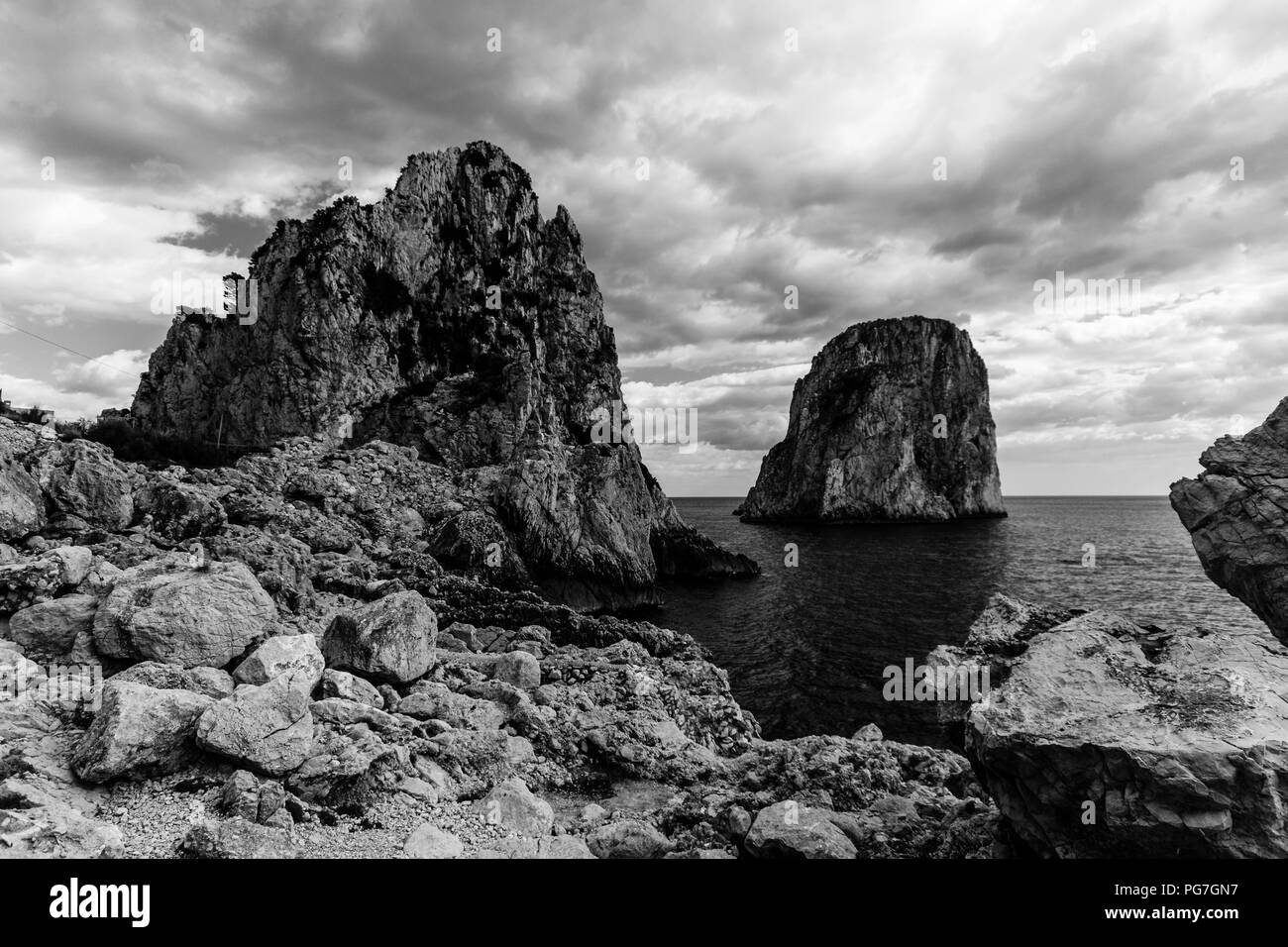 View of Capri island (Italy) with Faraglioni Stock Photo