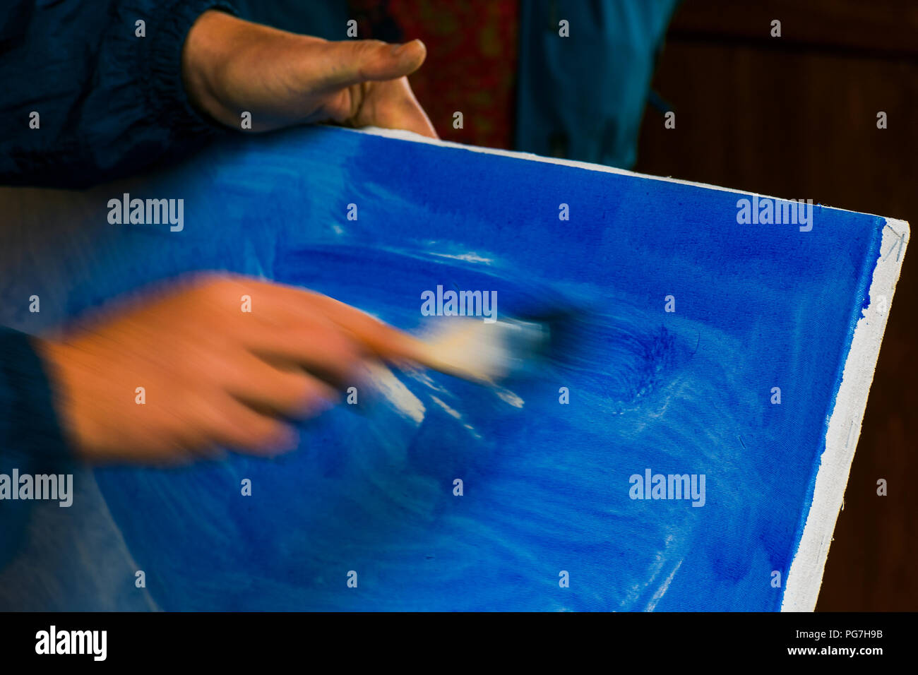 painter prepare canvas for drawing. beautiful artistic background. hand