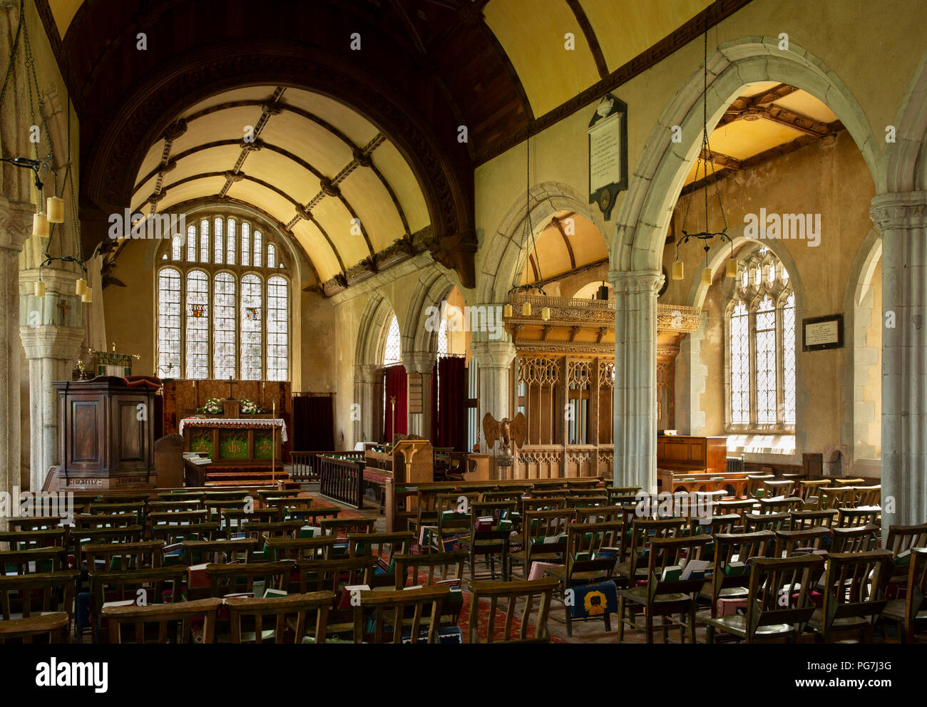 UK, England, Devon, Sampford Courtenay, St Andrew’s Church interior Stock Photo