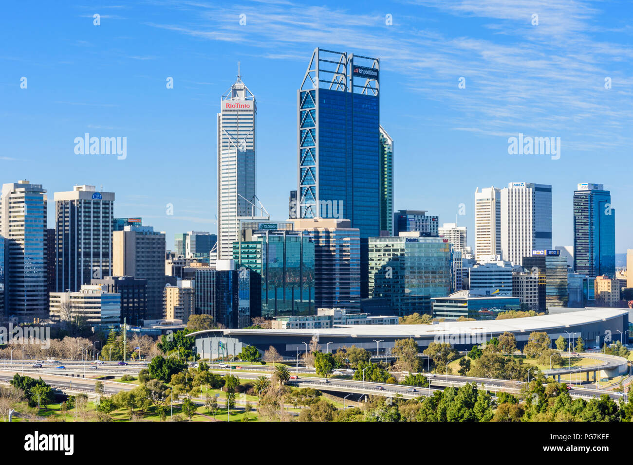 Skyline cityscape of the City of Perth, Western Australia Stock Photo