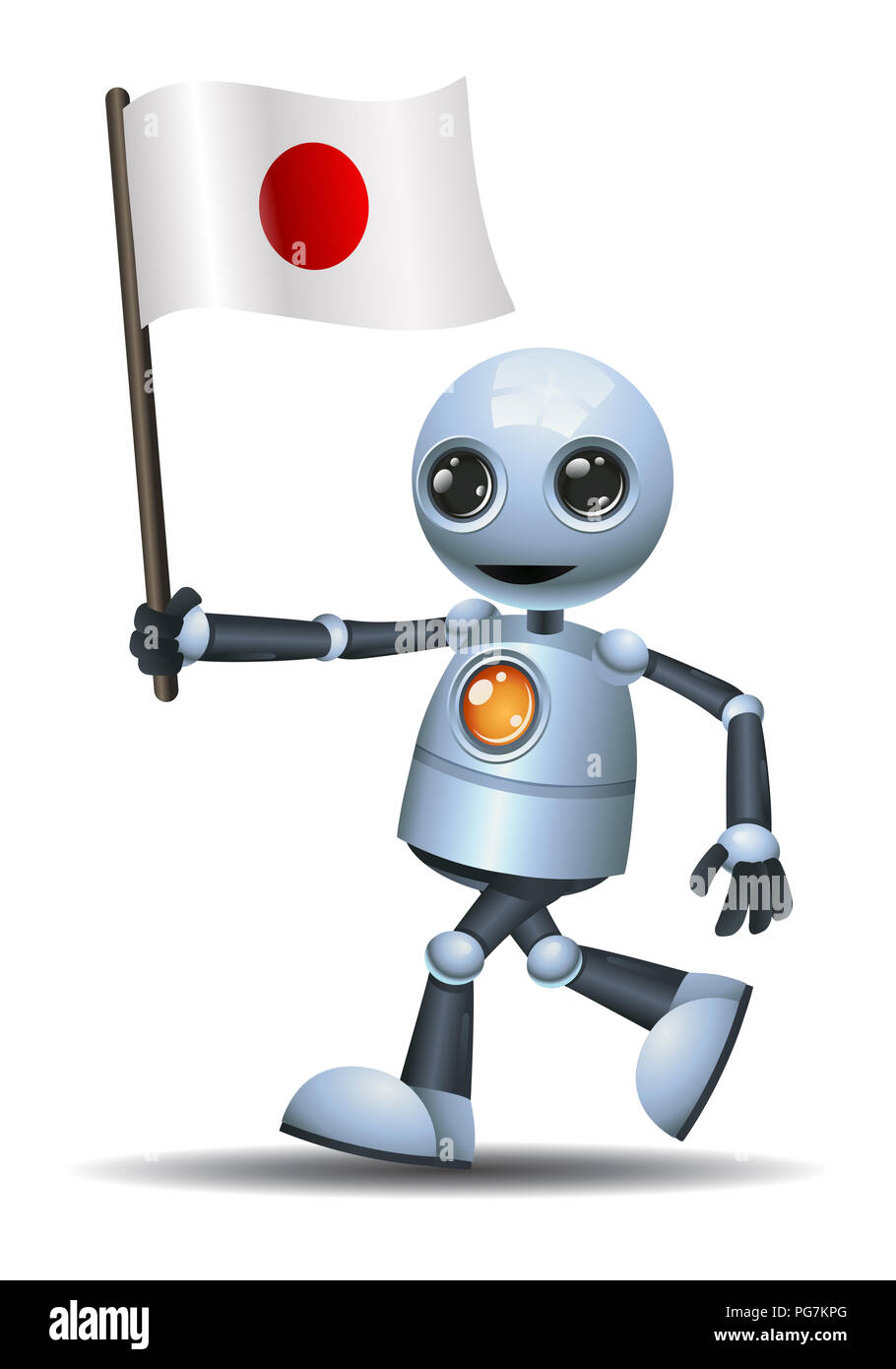 illustration of a little robot hold japan flag on isolated white background Stock Photo