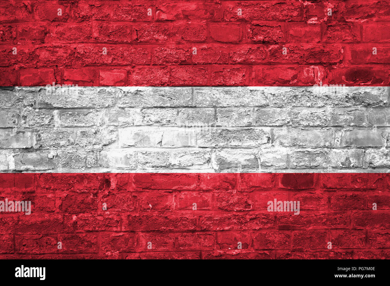 Flag of Austria over an old brick wall background, surface Stock Photo ...