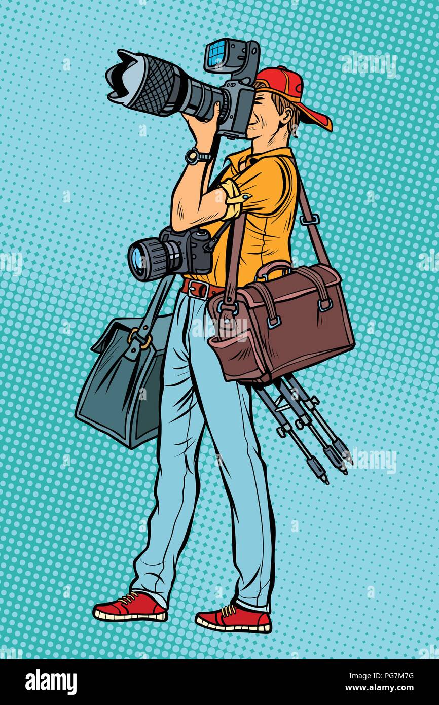 Professional photographer with camera and equipment Stock Vector