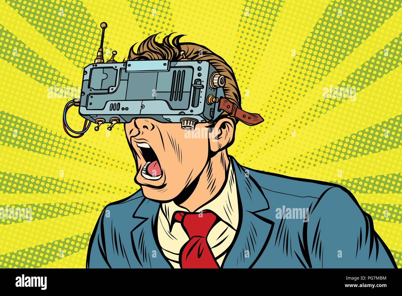 Businessman in VR glasses screaming Stock Vector