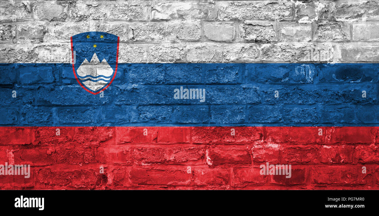 Flag of Slovenia over an old brick wall background, surface Stock Photo ...